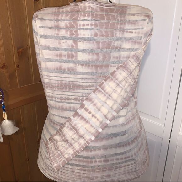 CALVIN KLEIN Blush Pink & Taupe Tie-Dye Stripe Long Sleeve Top - Size M - Picture 4 of 4